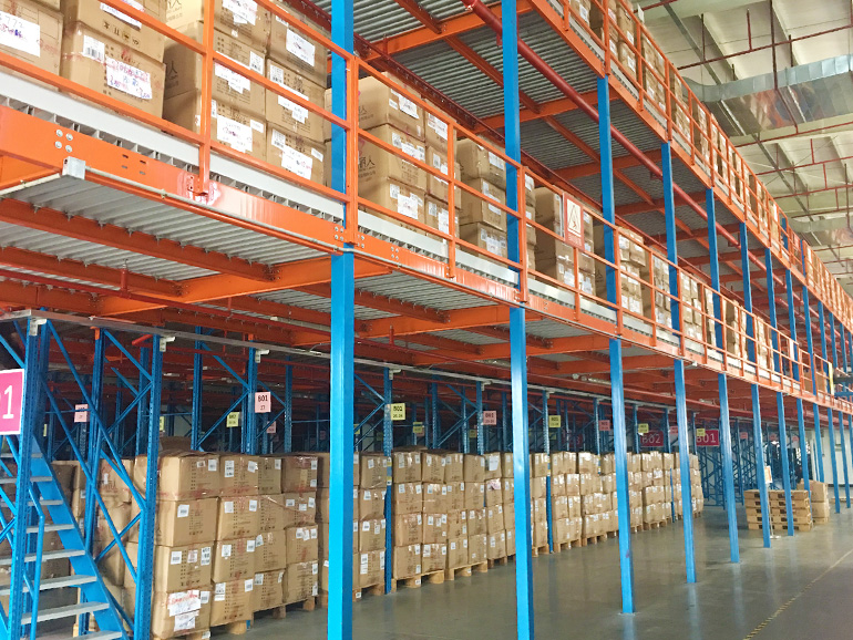 Mezzanine platform multiplies the utility of the warehouse storage space