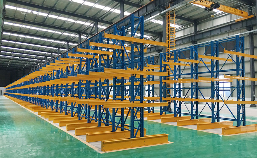 Heavy duty rack with steel cantilever storage, ideal for long strip cargo storage