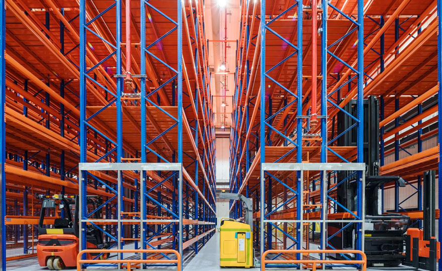 What are the types of goods accessed by forklift truck on warehouse racks