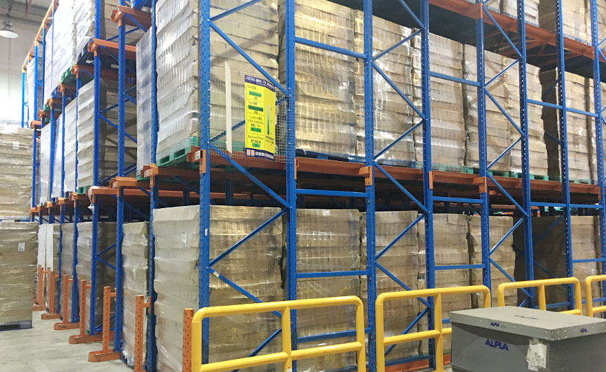 Is the through-type rack (first-in-first-out) suitable for use in logistics warehouses?