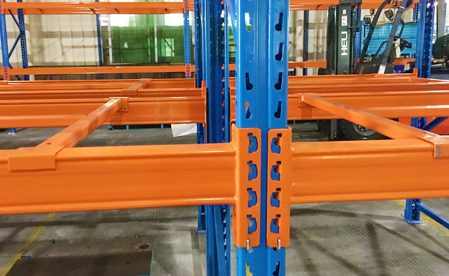 Where can I find heavy-duty beam storage racks with P-shaped holes?
