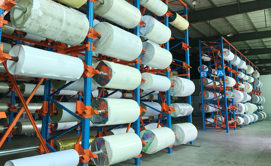 Are cantilevered shelves suitable for storing rolls of materials?