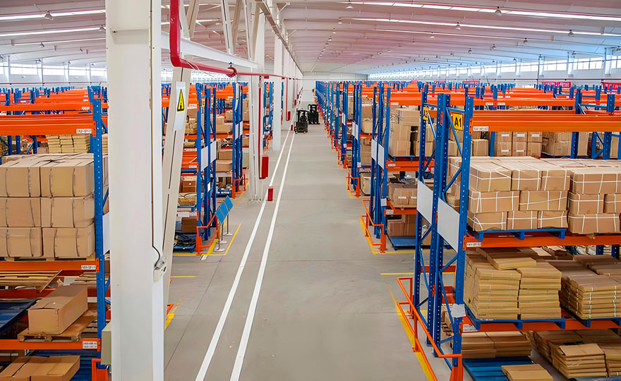 Are rack-type storage shelves the most commonly used type in logistics warehouses?