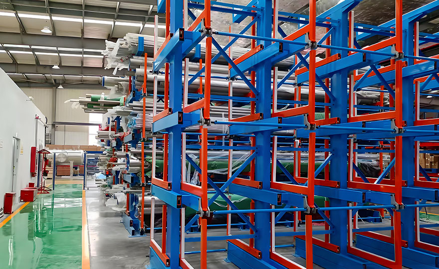 Extension cantilever shelves, a heavy-duty, long-strip material-intensive, highly efficient storage solution