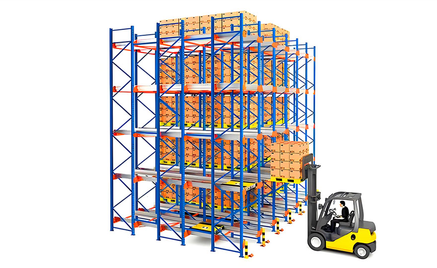Which type of cold chain storage shelves can accommodate a large quantity of goods and have high efficiency?