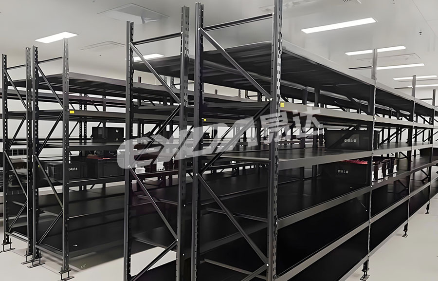 black shelves
